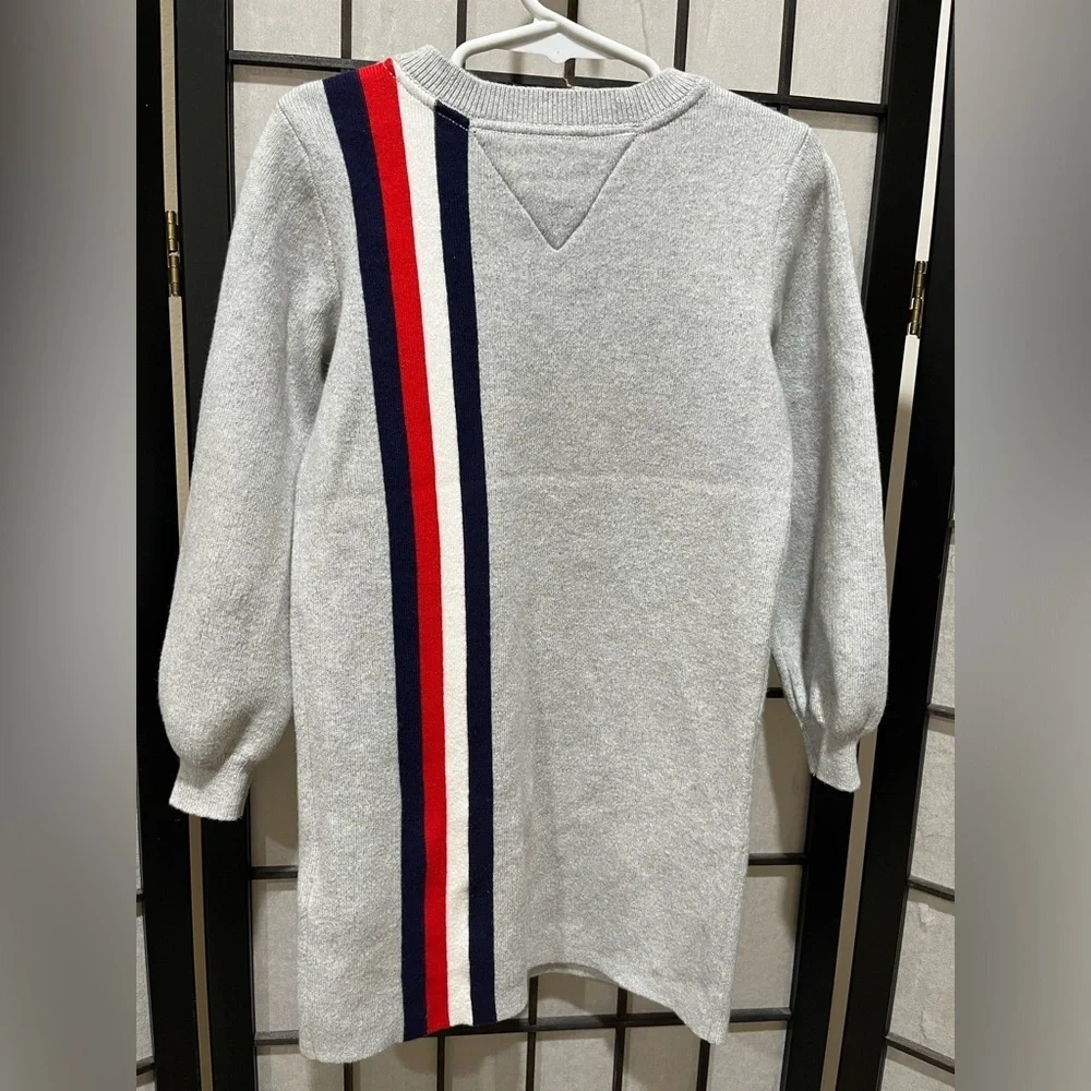 TOMMY HILFIGER KIDS GRAY SIGNATURE STRIPE, COTTON KNIT DRESS, CHILD SIZE 4
